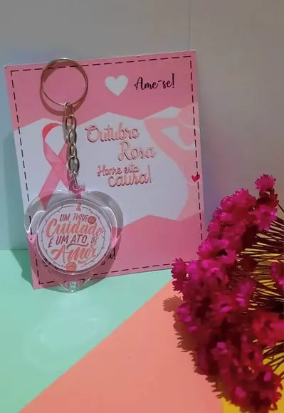 Card com Chaveirinho- Outubro Rosa