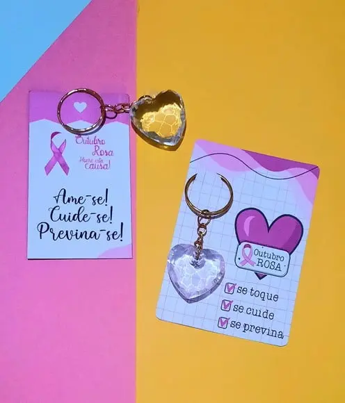 Card com Chaveirinho- Outubro Rosa