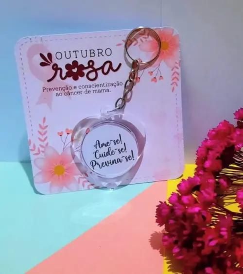 Card com Chaveirinho- Outubro Rosa