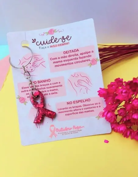 Card com Chaveirinho- Outubro Rosa