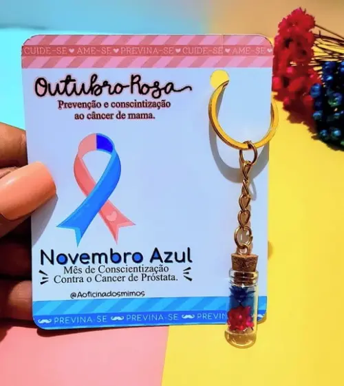 Card com Chaveirinho- Outubro Rosa e Novembro Azul