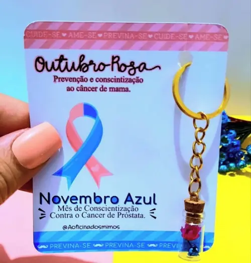 Card com Chaveirinho- Outubro Rosa e Novembro Azul