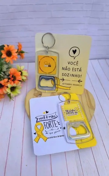 Card com Chaveiro Abridor de Garrafa- Setembro Amarelo