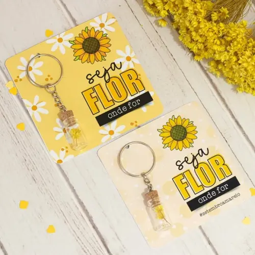 Card com Chaveiro e Florzinha Sempre Viva- Setembro Amarelo