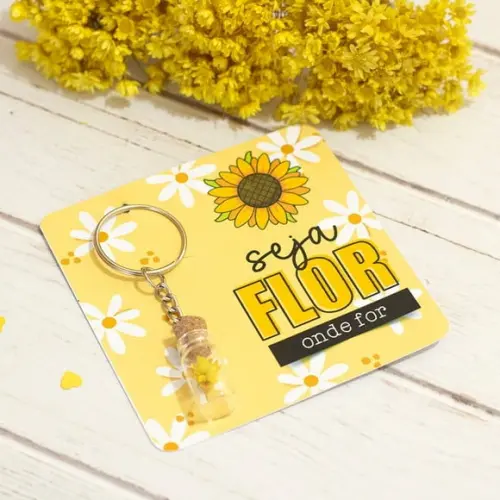 Card com Chaveiro e Florzinha Sempre Viva- Setembro Amarelo