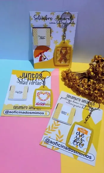 Card com Chaveiro e Chocolate Cacau Show 5g-setembro Amarelo