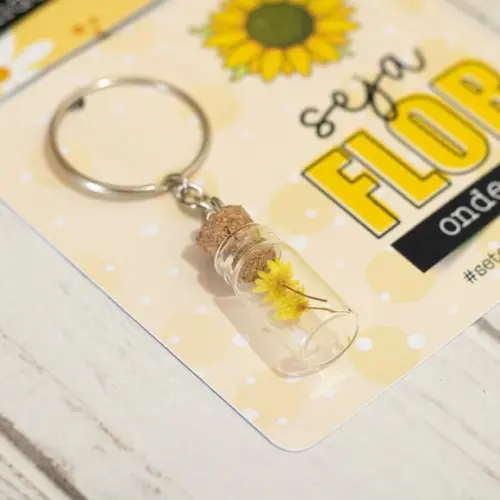 Card com Chaveiro e Florzinha Sempre Viva- Setembro Amarelo