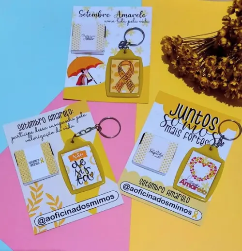 Card com Chaveiro e Chocolate Cacau Show 5g-setembro Amarelo