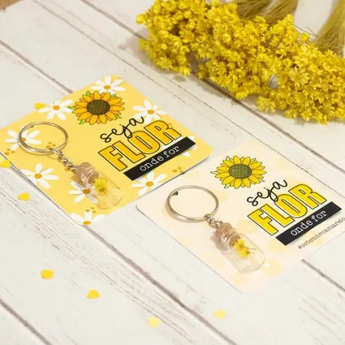 Card com Chaveiro e Florzinha Sempre Viva- Setembro Amarelo