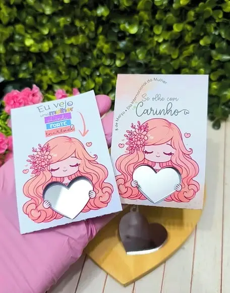 Card com Chaveiro Espelhinho- Dia da Mulher