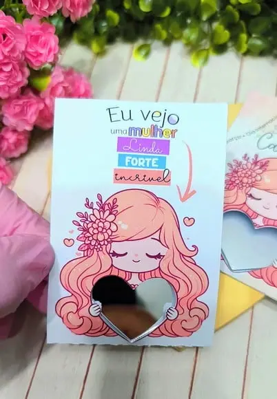 Card com Chaveiro Espelhinho- Dia da Mulher