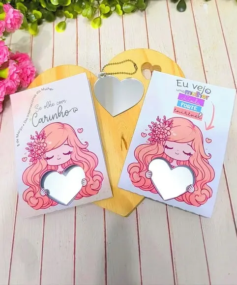 Card com Chaveiro Espelhinho- Dia da Mulher