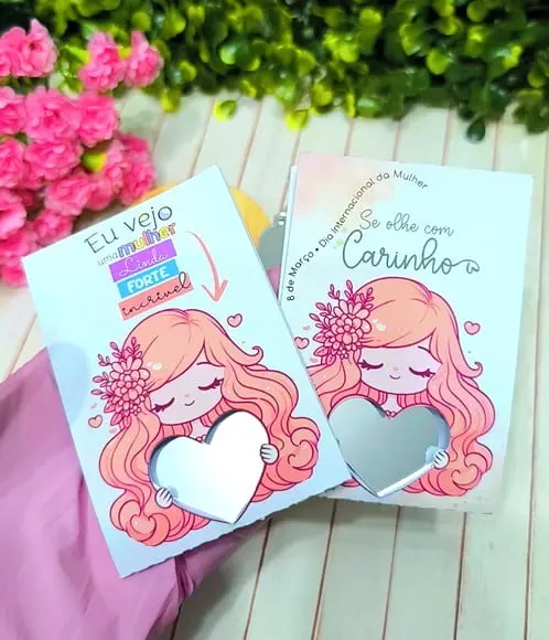 Card com Chaveiro Espelhinho- Dia da Mulher