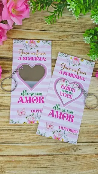 Card com Chaveiro Espelhinho- Outubro Rosa