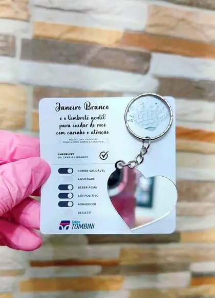 Card com Chaveiro Espelhinho- Janeiro Branco