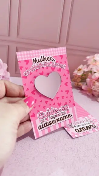 Card com Chaveiro Espelhinho- Outubro Rosa