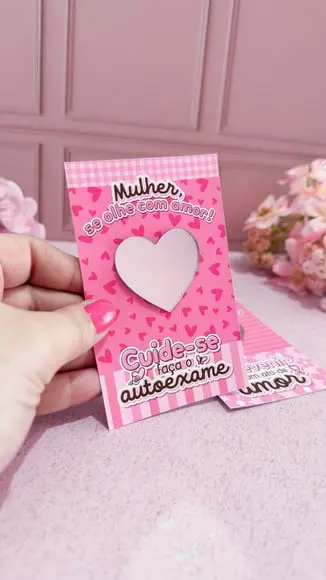 Card com Chaveiro Espelhinho- Outubro Rosa