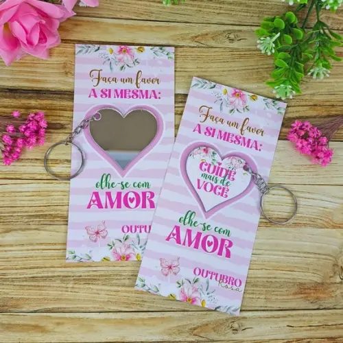 Card com Chaveiro Espelhinho- Outubro Rosa