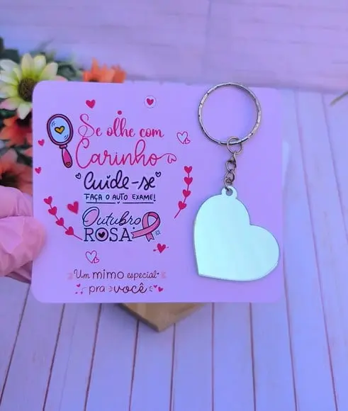 Card com Chaveiro Espelhinho- Outubro Rosa