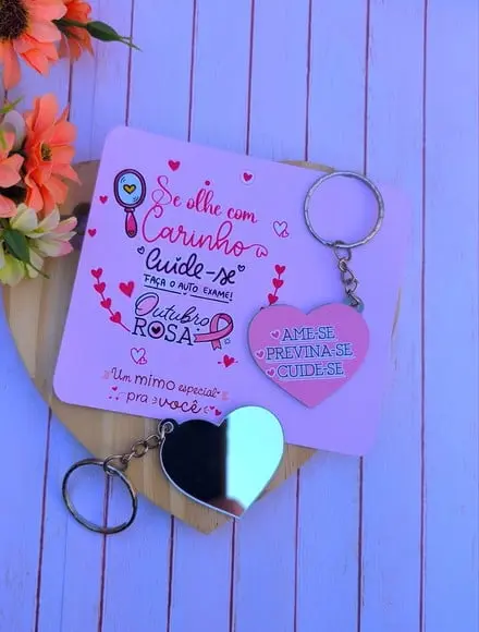 Card com Chaveiro Espelhinho- Outubro Rosa