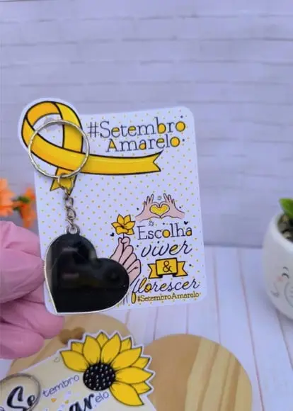 Card com Chaveiro Espelhinho- Setembro Amarelo