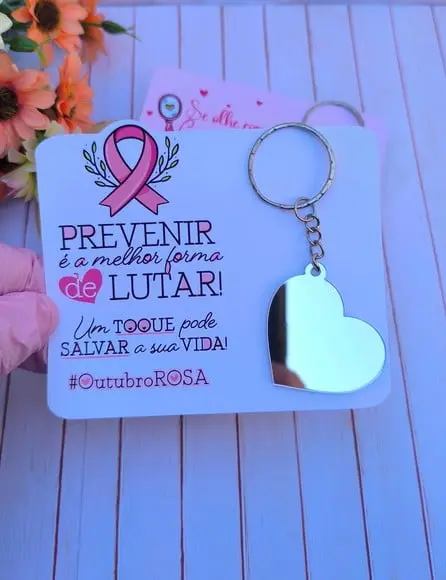Card com Chaveiro Espelhinho- Outubro Rosa