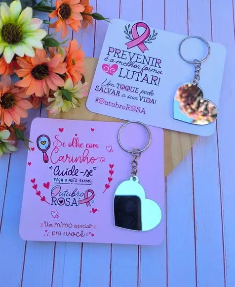 Card com Chaveiro Espelhinho- Outubro Rosa