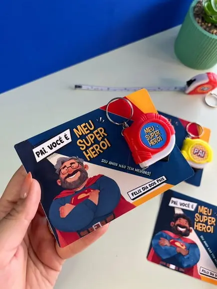 Card com Chaveiro Mini Trena 1m- Dia dos Pais