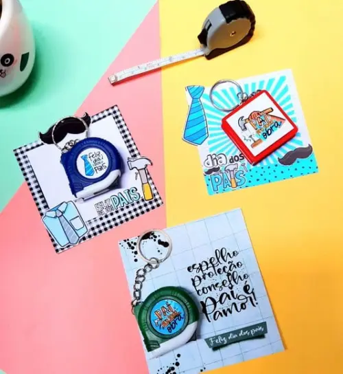 Card com Chaveiro Mini Trena 1m- Dia dos Pais