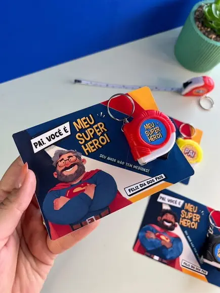 Card com Chaveiro Mini Trena 1m- Dia dos Pais