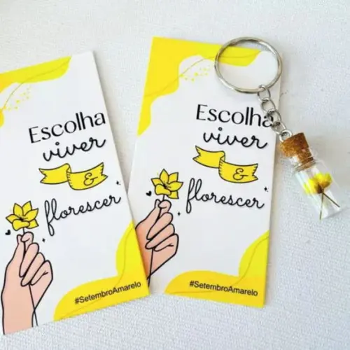 Card com Chaveiro Vidrinho e Florzinha- Setembro Amarelo