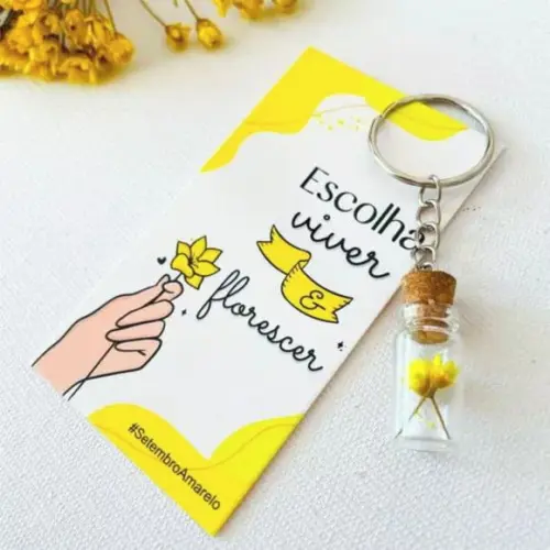 Card com Chaveiro Vidrinho e Florzinha- Setembro Amarelo