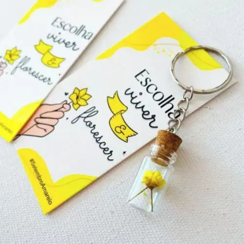 Card com Chaveiro Vidrinho e Florzinha- Setembro Amarelo