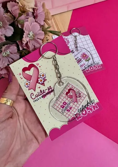 Card com Chaveiro- Outubro Rosa