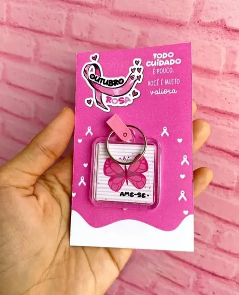 Card com Chaveiro- Outubro Rosa