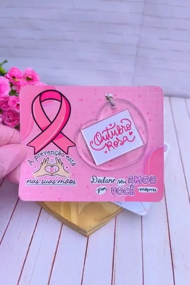 Card com Chaveiro- Outubro Rosa
