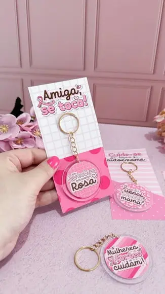 Card com Chaveiro- Outubro Rosa