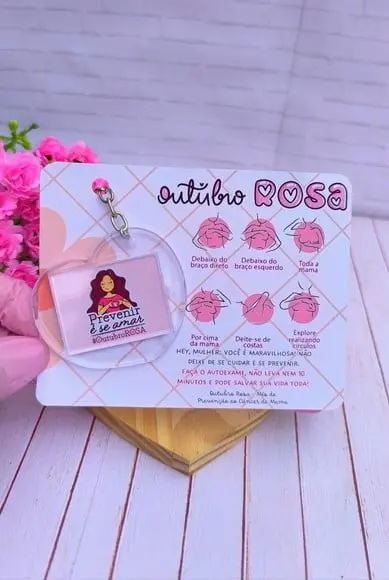 Card com Chaveiro- Outubro Rosa