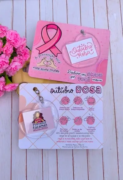 Card com Chaveiro- Outubro Rosa