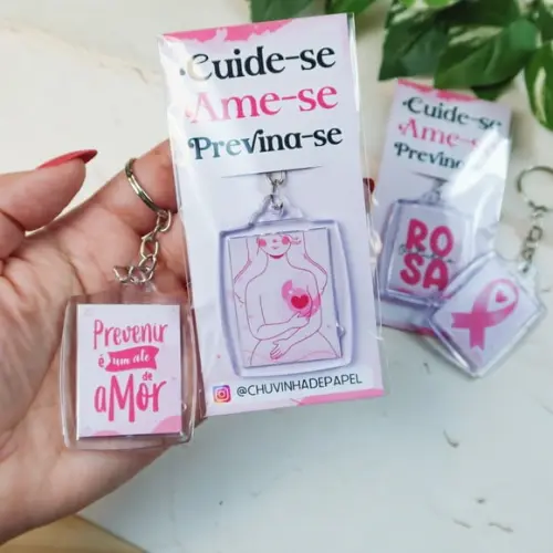 Card com Chaveiro- Outubro Rosa