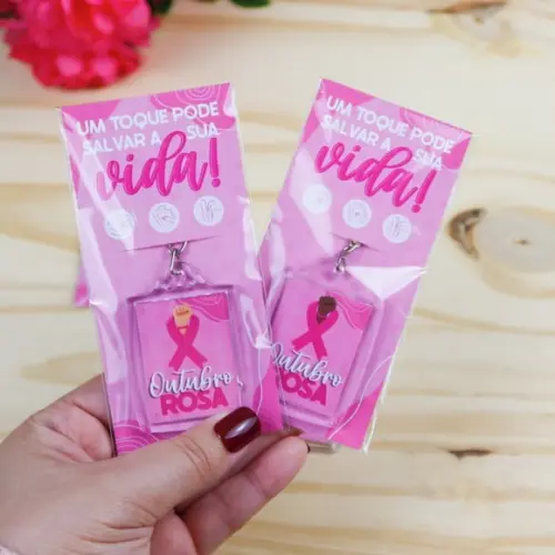 Card com Chaveiro- Outubro Rosa