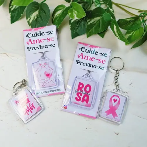 Card com Chaveiro- Outubro Rosa
