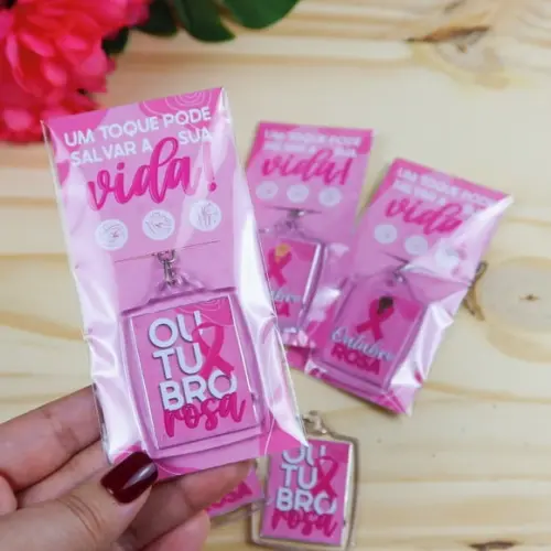 Card com Chaveiro- Outubro Rosa