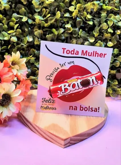 Card com Chocolate Baton- Dia da Mulher
