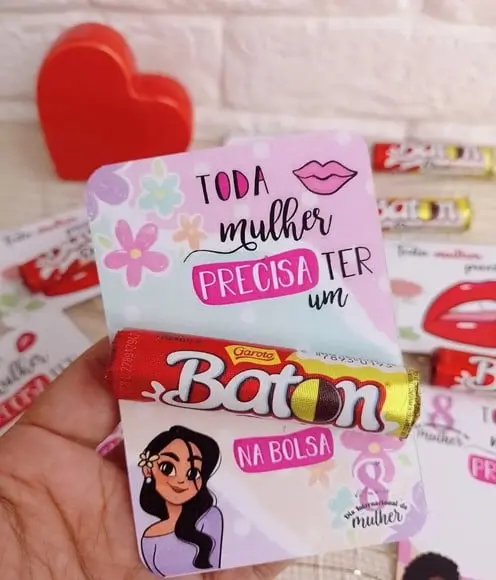 Card com Chocolate Baton- Dia da Mulher