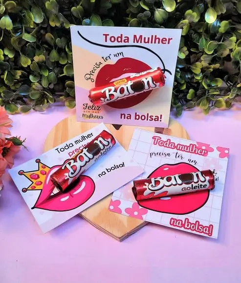 Card com Chocolate Baton- Dia da Mulher