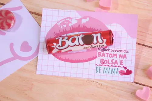 Card com Chocolate Baton- Outubro Rosa
