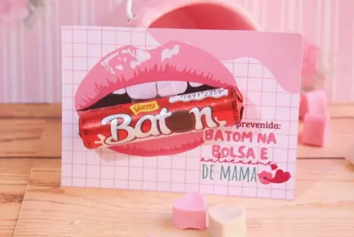 Card com Chocolate Baton- Outubro Rosa