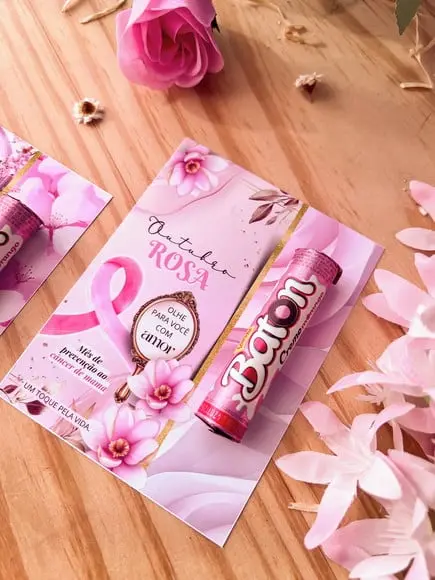Card com Chocolate Baton- Outubro Rosa