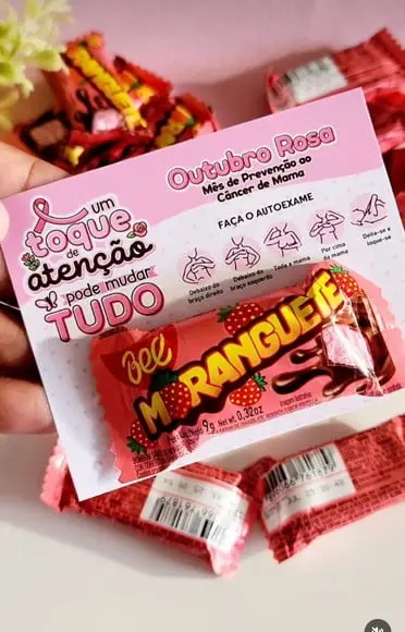 Card com Chocolate Moranguete- Outubro Rosa